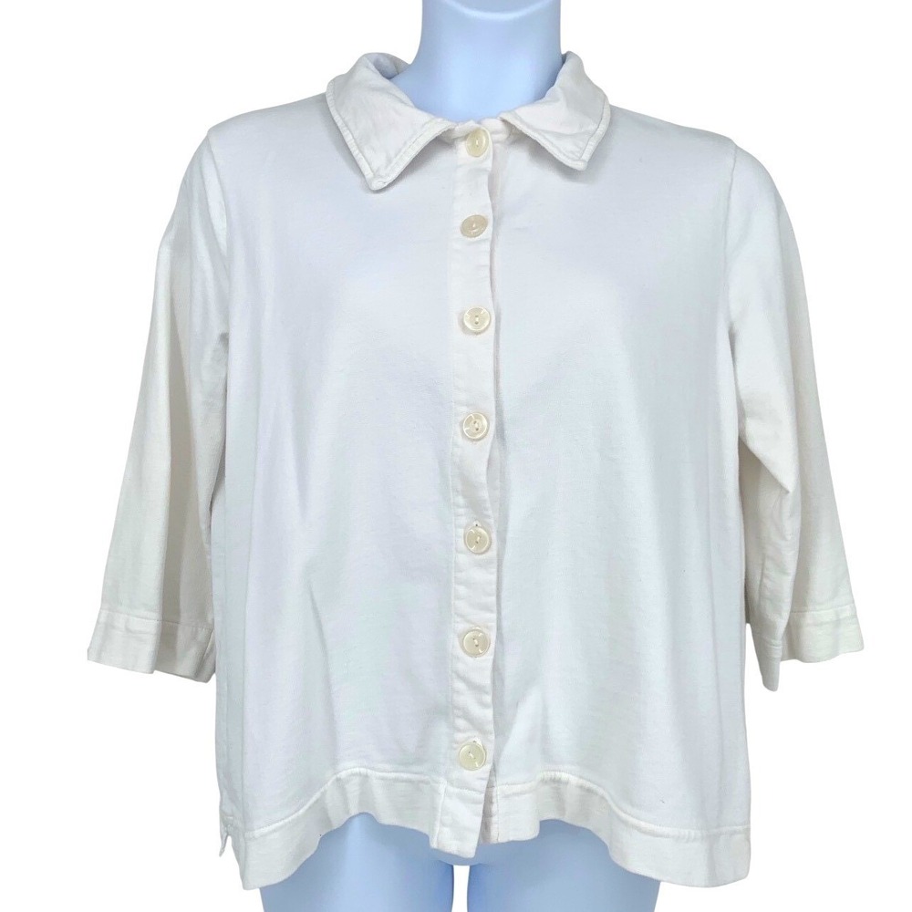 Fresh Produce XL White Cotton Button Front Collared Top Minimal